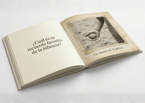 Pagine interne del libro di Molevi — design editoriale con domande e risposte, tipografia elegante e margini ampi